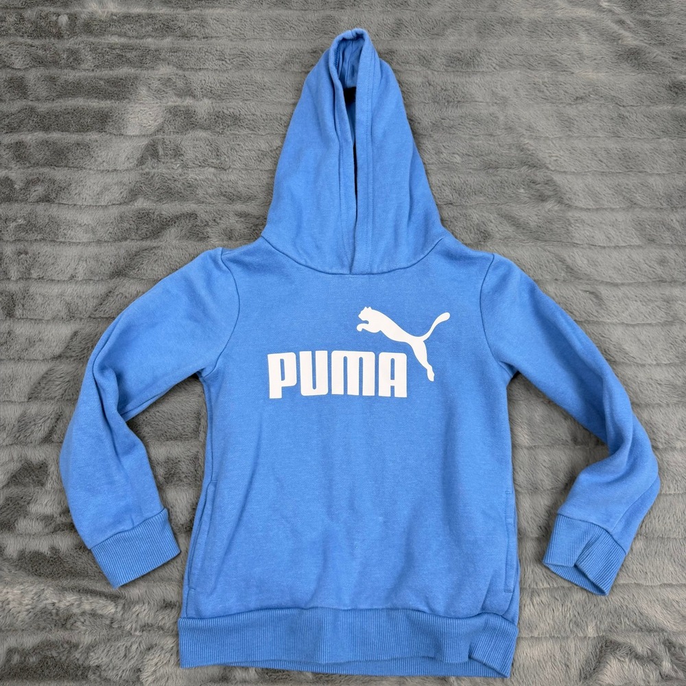 Puma Kids Essentials Logo Hoodie Blue White XS 5/6 Pullover Sweatshirt 12687